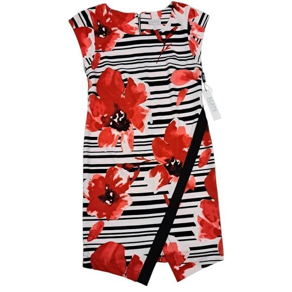 Scapa Lauren Perre Floral Print Elegant Chic Assymmetrical Hem Large Red NWT - Picture 5 of 15